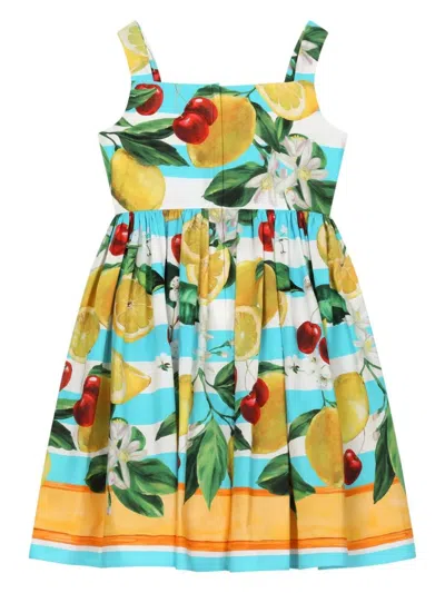 Dolce & Gabbana Kids' Multicoloured Dress With Lemon And Cherry Print In Blue