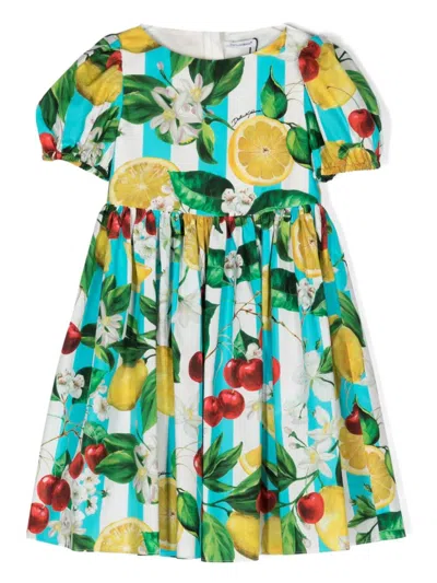 Dolce & Gabbana Kids' Mix-print Flared Dress In Multicolour