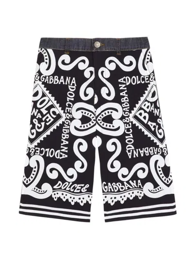 Dolce & Gabbana Kids' Graphic-print Bermuda Denim Shorts In Black