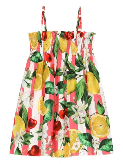 Dolce & Gabbana Kids' Poplin Sundress With Lemon And Cherry Print In Multicolour