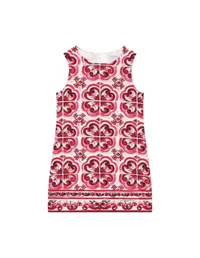 Dolce & Gabbana Kids' Majolica Print Sleeveless Dress In Multicolor
