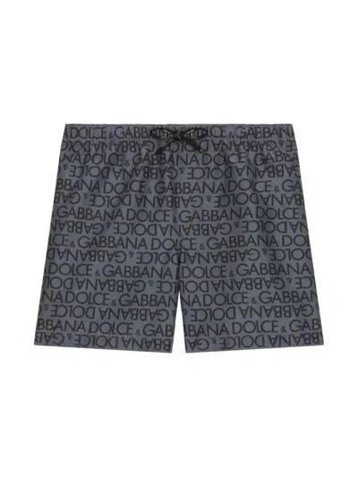 Dolce & Gabbana Kids' Logo-print Drawstring-waist Swim Shorts In Grey