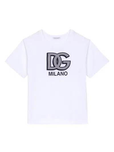 Dolce & Gabbana Kids' Dg-print Cotton T-shirt In White