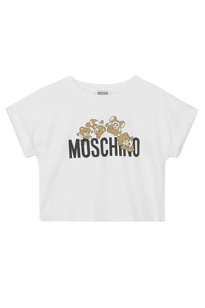 Moschino Kids' 棉质平纹针织t恤 In White