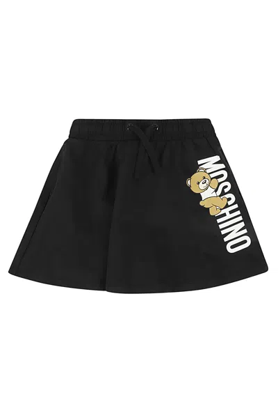 Moschino Kids' Logo-print Drawstring Skirt In Nero