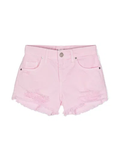 Miss Grant Kids' Distressed Cotton Shorts In 粉色