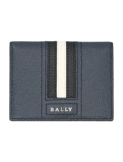 Bally Talder Iconic Striped Logo Plaque Cardholder In New Blue