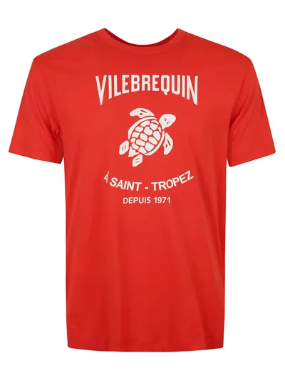 Vilebrequin Logo印花棉质平纹针织t恤 In Red
