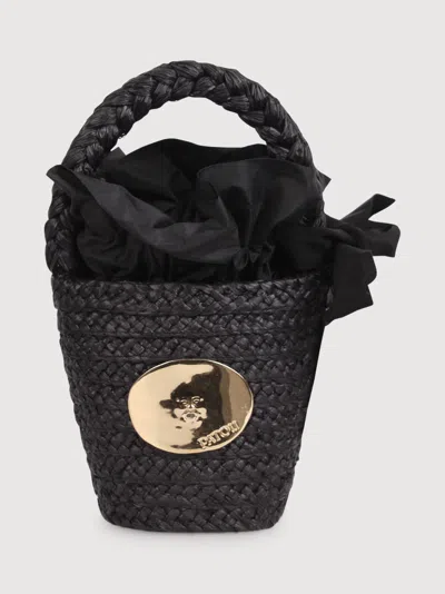 Patou Raffia Bucket Bag In Black