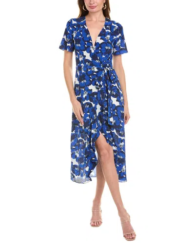The Kooples Womens Blu01 Floral Print-wrap Silk Midi Dress In Blue