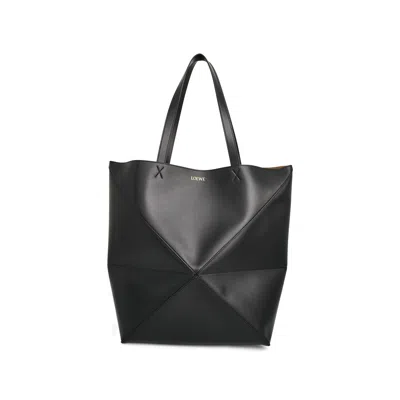 Loewe Large Fold Puzzle Tote Bag In Black