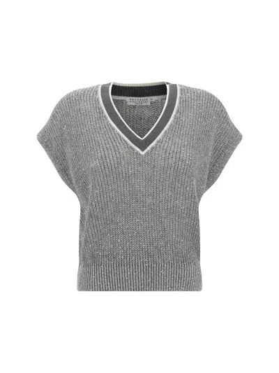 Brunello Cucinelli Linen-blend Sweater Vest In Grey