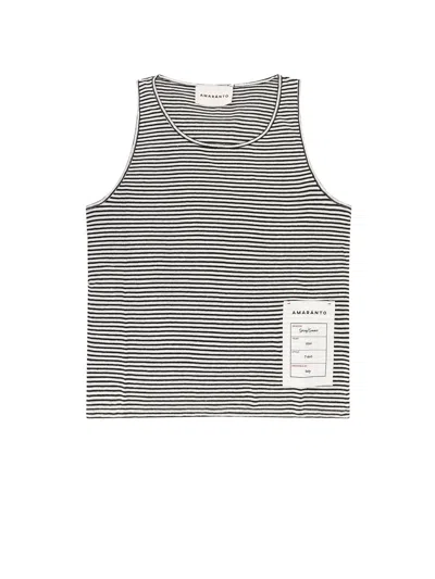 Amaranto Linen And Cotton Tank Top With Striped Motif In Black