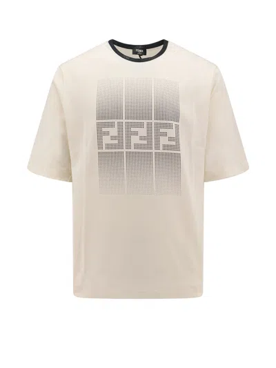 Fendi Cotton T-shirt With Ff Print In Neutral