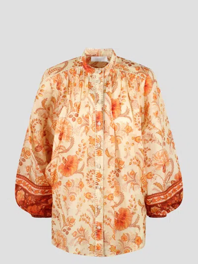 Zimmermann Printed Junie Blouse In Yellow & Orange