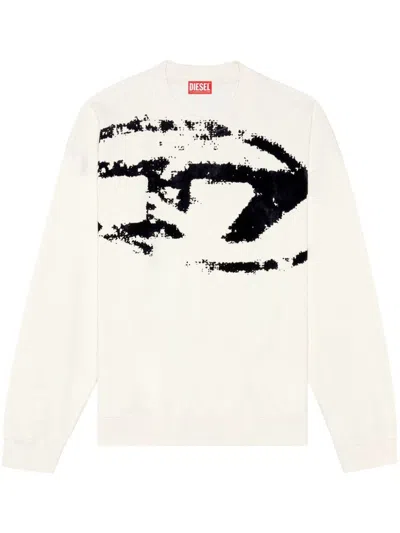 Diesel S-boxt-n5 Sweatshirt With Distressed Flocked Logo In White
