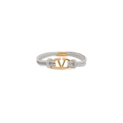 Valentino Garavani Valentino Vlogo Plaque Embellished Bracelet In Crystal