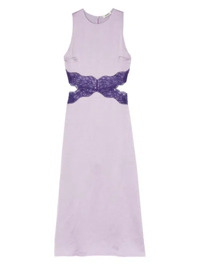 Sandro Lace-trim Satin Midi Dress In Mauve