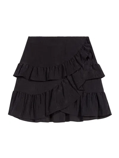 Maje Ruffled-trim Tiered Mini Skirt In Black