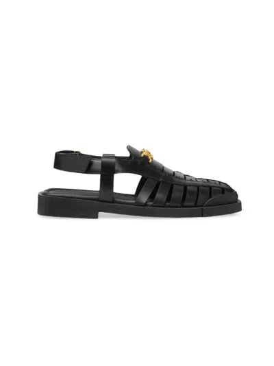 Versace Men's Medusa 95 Leather Fisherman Sandals In Black+gold