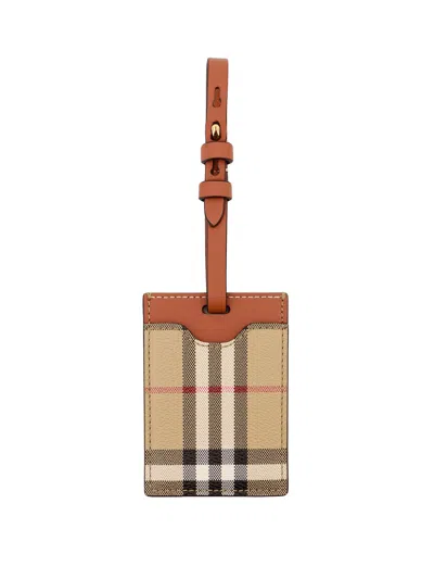 Burberry House-check Leather Luggage Tag In Beige