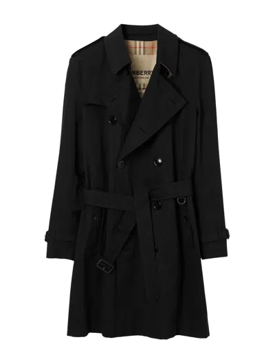 Burberry Short Kensington Heritage Trench Coat In Black
