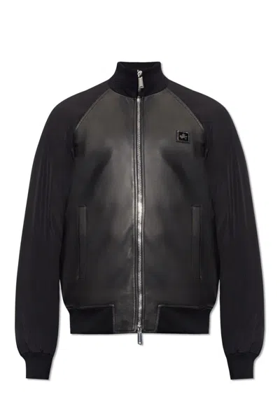 Dsquared2 Logo Patch Leather Jacket In Black
