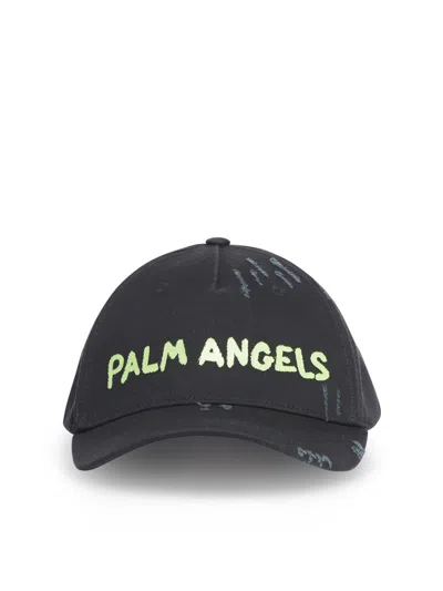 Palm Angels Seasonal Logo Cap In Black Green Fluo