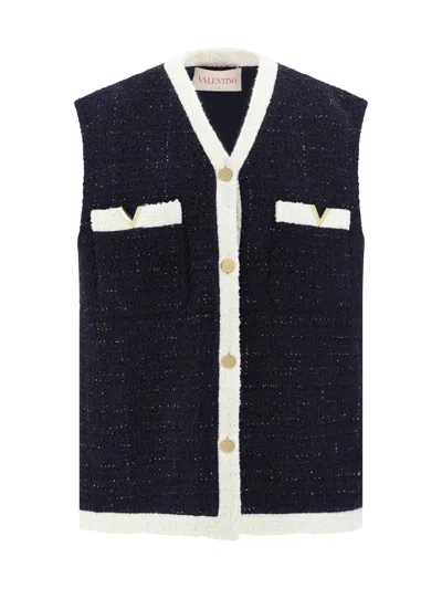 Valentino Waistcoat In Navy Lurex/avorio Lurex