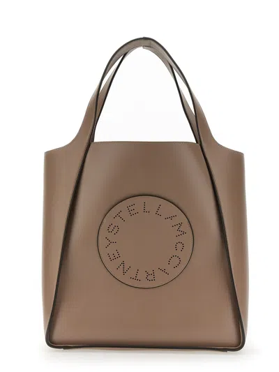 Stella Mccartney Square Tote Bag With Logo In Tortora