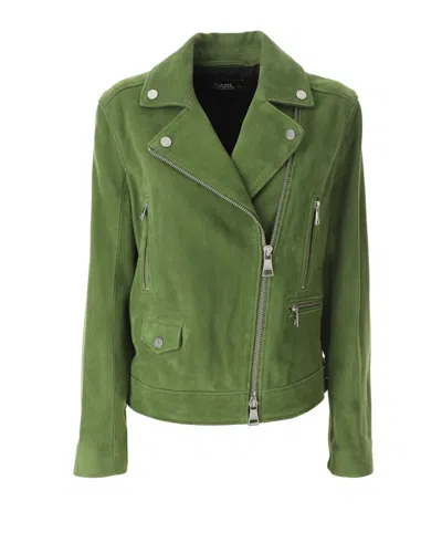 Karl Lagerfeld Suede Biker Jacket In Green