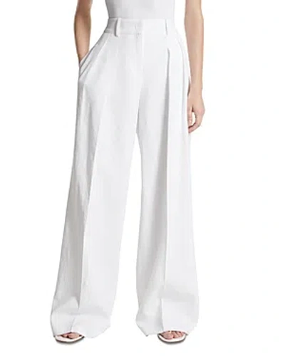 Michael Kors Sandwashed Linen Pleated Slouch Trousers In Optic White