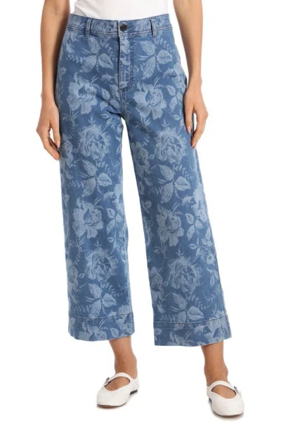 Bagatelle Floral Print High Rise Crop Wide Leg Jeans In Hawaii Floral