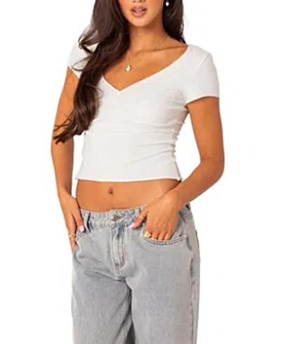 Edikted Ruched V-neck Crop Top In White