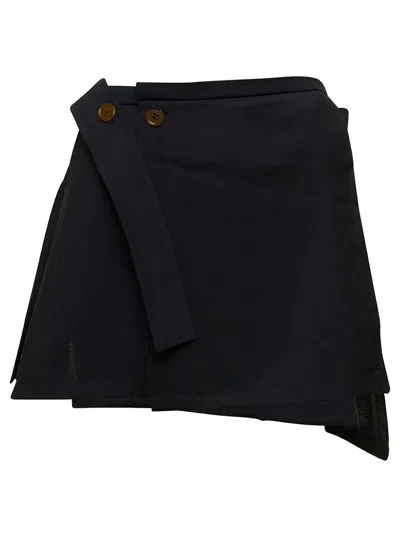 Vivienne Westwood 'meghan' Black Asymmetric Mini Skirt With Buttons In Wool Woman