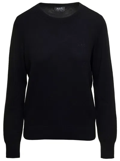 Apc 'nina' Black Sweater With Tonal Logo Embroidery In Wool Woman