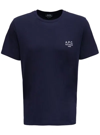 Apc Raymond Navy Blue T-shirt In Organic Cotton With Logo Print On The Chest