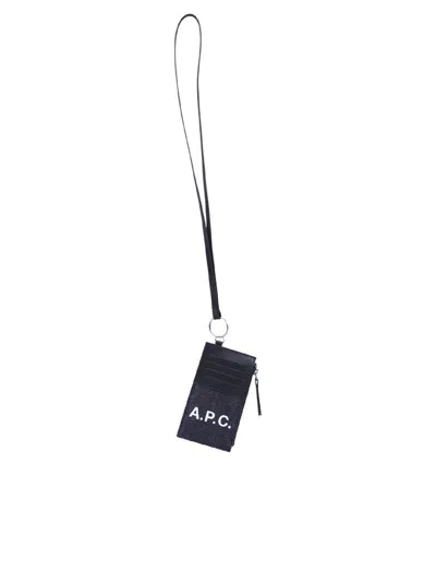 Apc 'axelle' Blue Card-holder With Contrasting Logo Print In Cotton Man