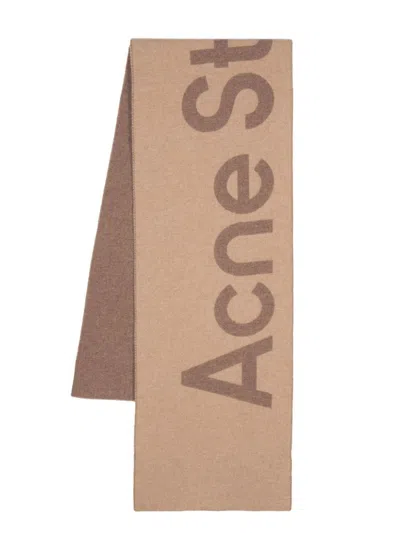 Acne Studios Acne Logo Wool Scarf In Camel,brown