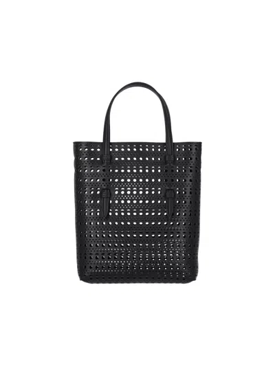 Alaïa Mini North-south Perforated Tote Bag In Noir