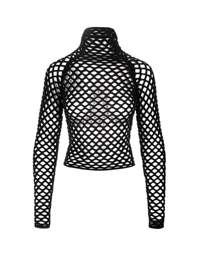 Alaïa Knitted Turtleneck Cage Pullover In Black