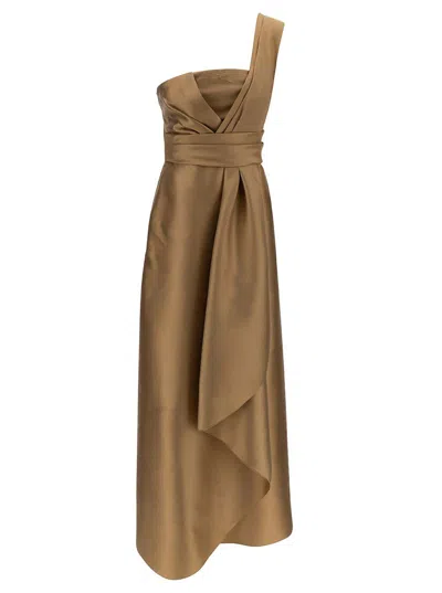 Alberta Ferretti Mikado Long Dress Clothing In Brown