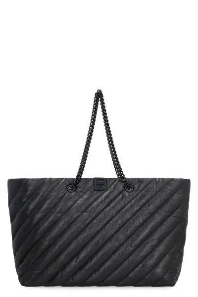 Balenciaga Carry All Crush Leather Tote In Black