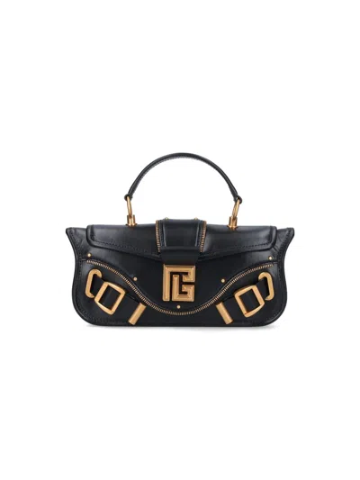 Balmain 'blaze' Black Clutch Bag With Pb Logo And Buckles In Smooth Leather Woman