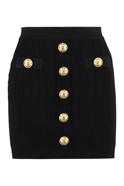 Balmain High Waist Buttoned Mini Skirt In Black