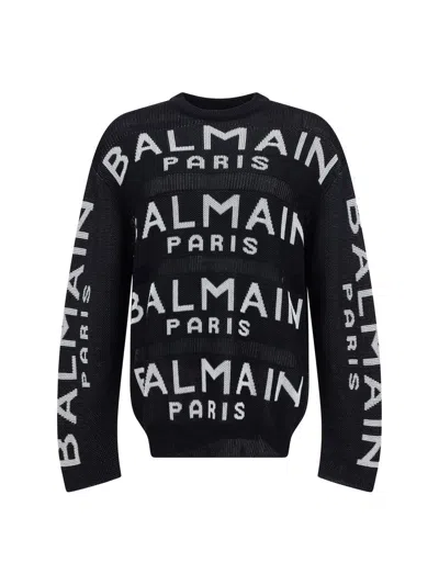 Balmain Logo Sweater In White/black
