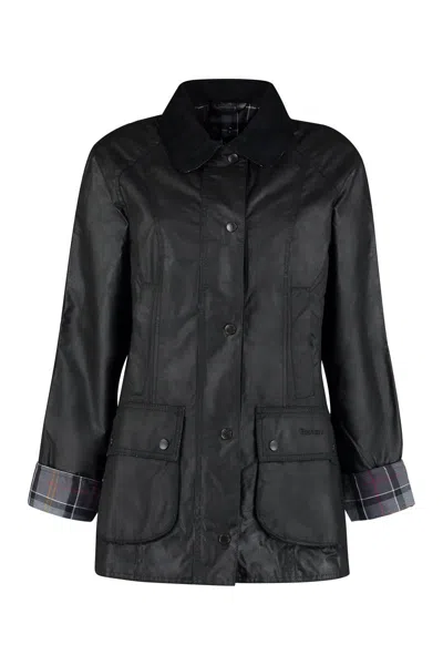 Barbour Beadnell Coated Cotton Jacket In Black