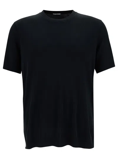 Tom Ford Black Crewneck T-shirt In Cotton Blend Man