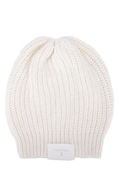 Brunello Cucinelli Ribbed Knit Beanie In White