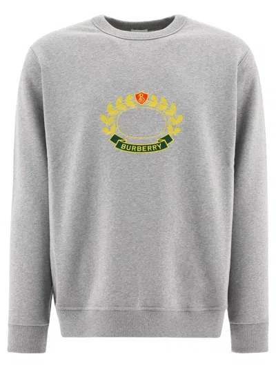 Burberry Logo Embroidered Crewneck Sweatshirt In Grey